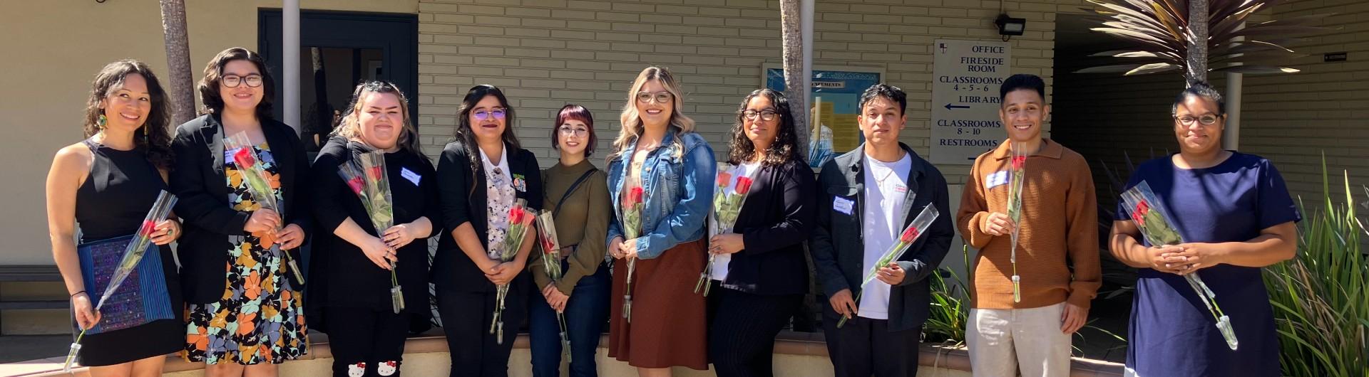 Recipients of state and local California Retired Teachers Association scholarships pose for a photo.