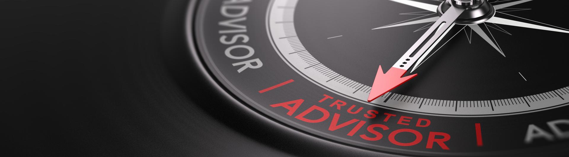 compass with arrow pointing at the words, "trusted advisor."