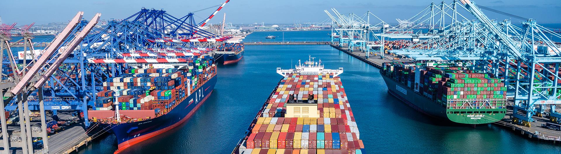 Ships docking in Long Beach Port