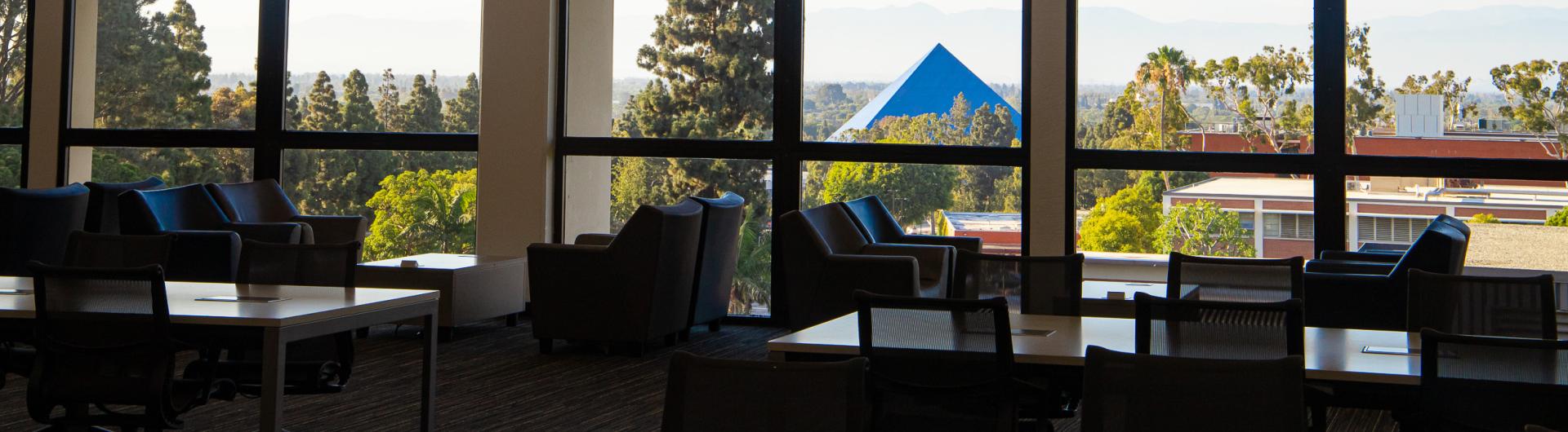 University library windows looking out