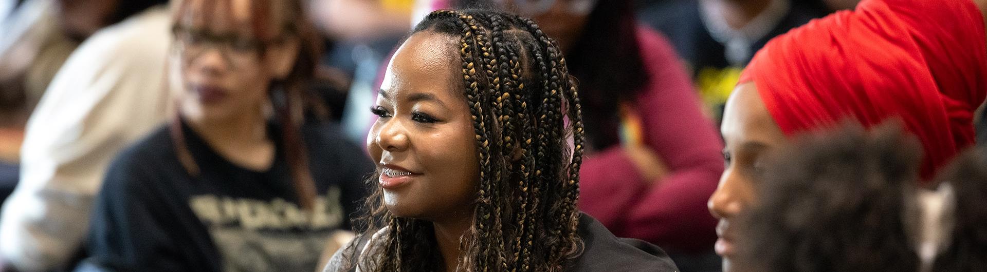 A CSULB-bound student joins thousands of others at a welcome ceremony in the Walter Pyramid for 'Day at The Beach' 2024