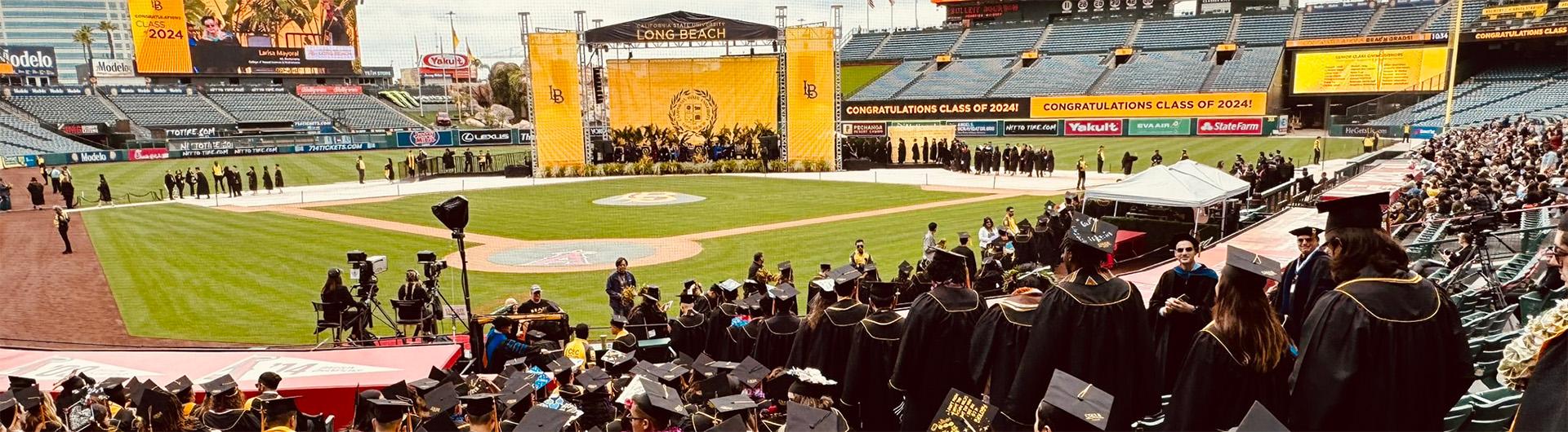 graduation ceremony at baseball stadium