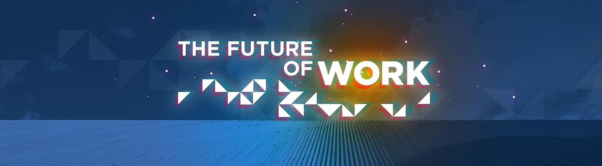 Future of Work text against a blue background.