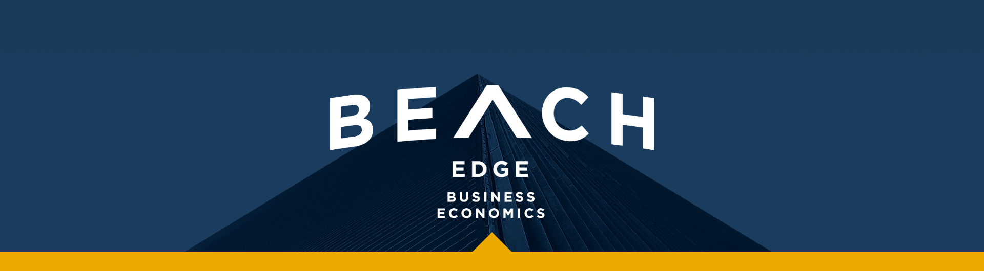 Banner image with a solid dark blue background, the pyramid in the center with text reading BEACH Edge Business Economics. 