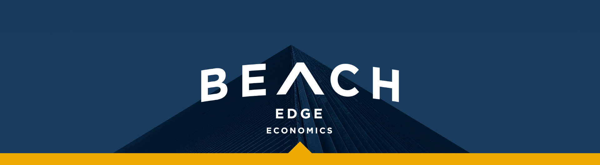 Banner image with a solid dark blue background, the pyramid in the center with text reading BEACH Edge Economics. 