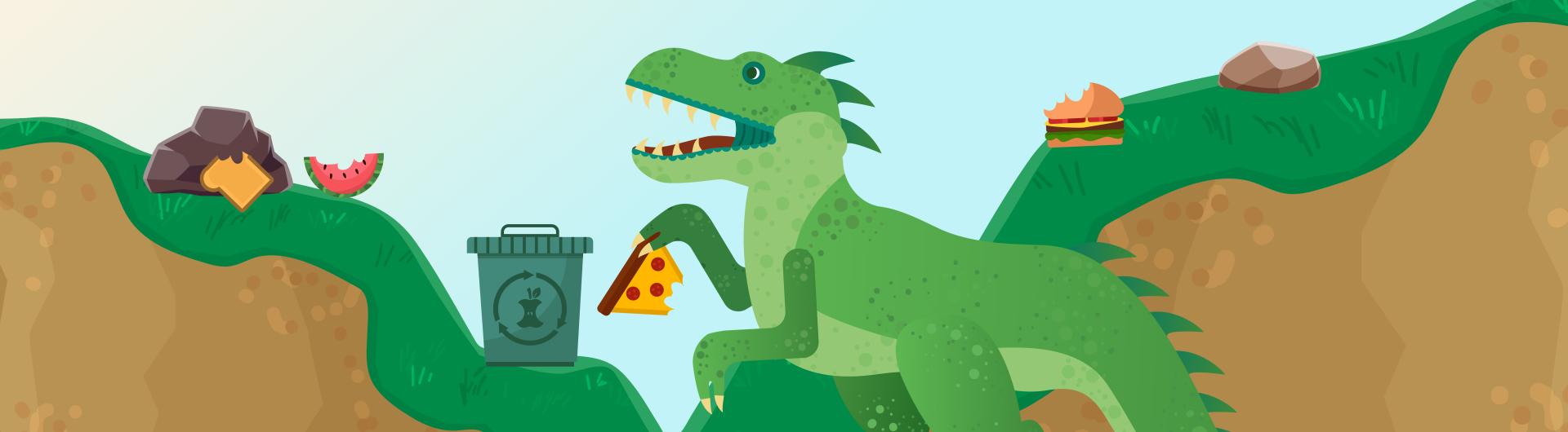 Terra the dinosaur mascot for the food waste reduction campaign