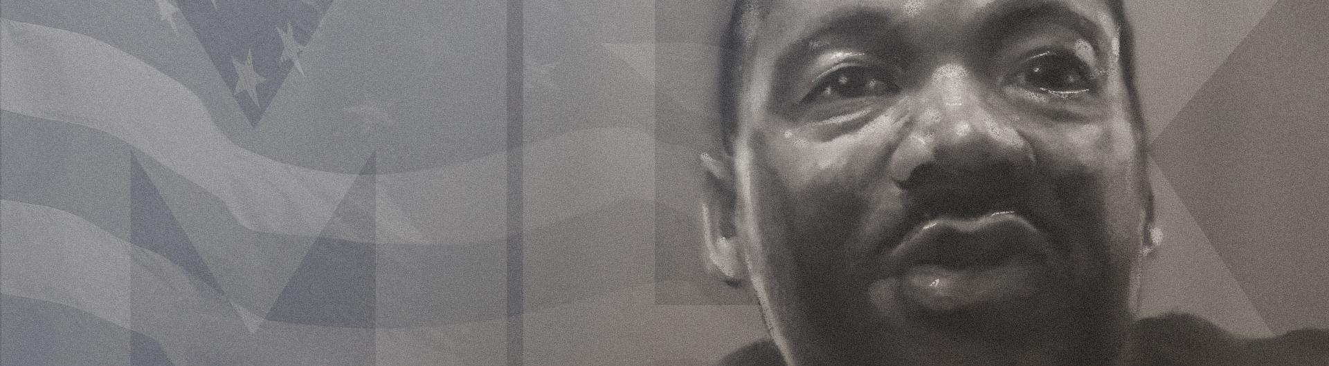 A photo illustration with a portrait of Martin Luther King Jr.