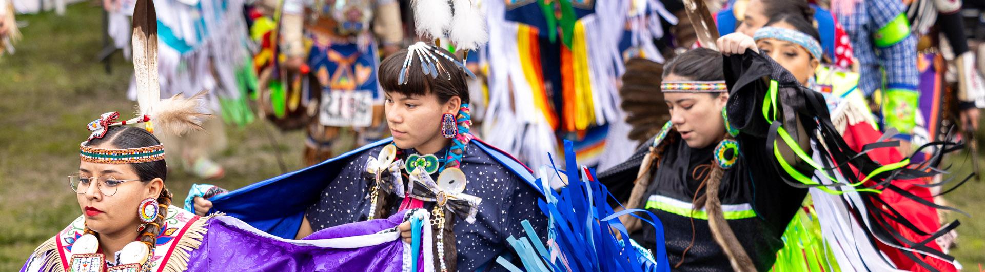 American Indian women dance at powwow