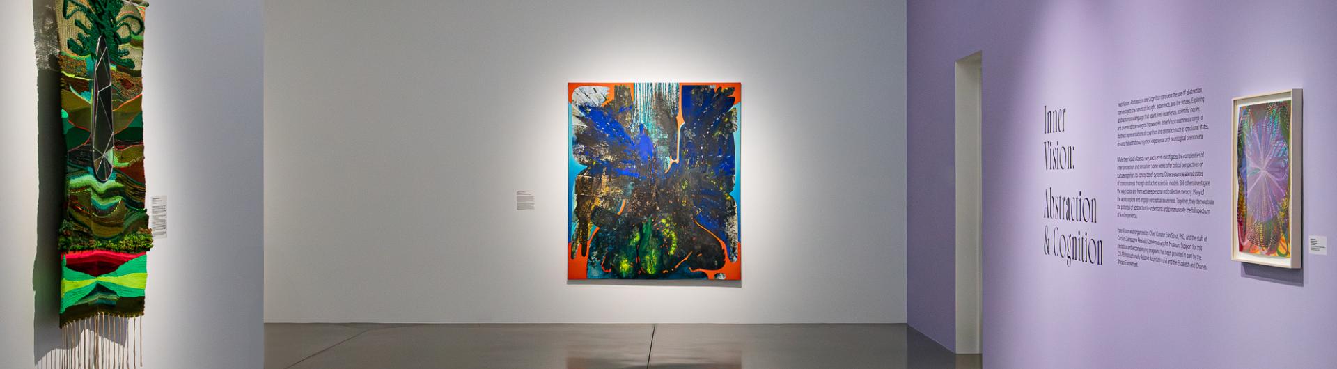 Installation view of the exhibition Inner Vision: Abstraction and Cognition with artwork by Terri Friedman, Vian Sora, and Robin Mitchell