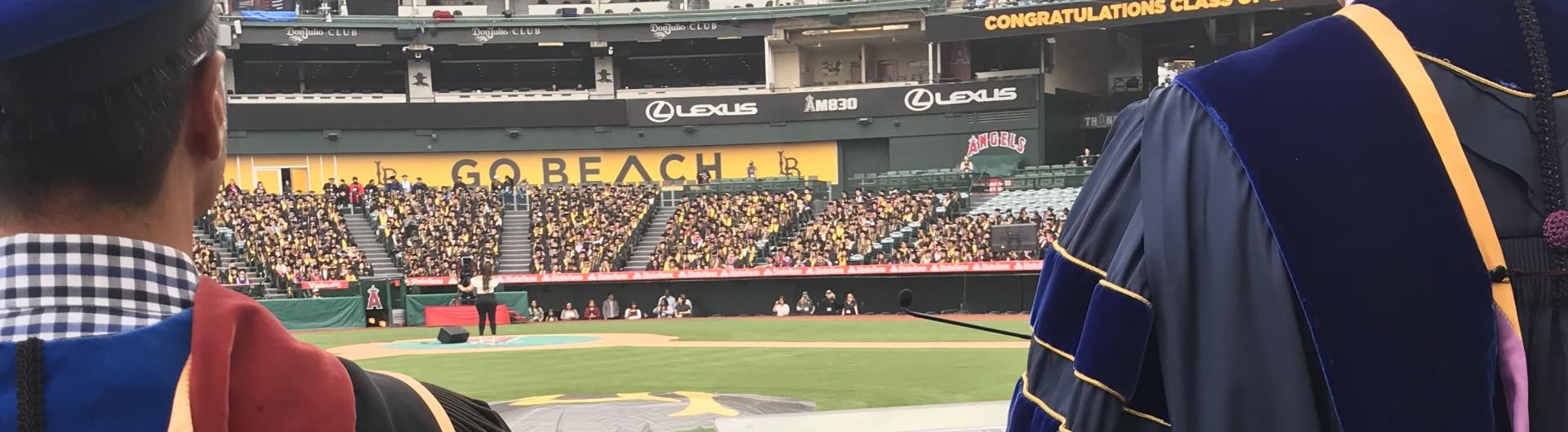 view of angels stadium between two deans