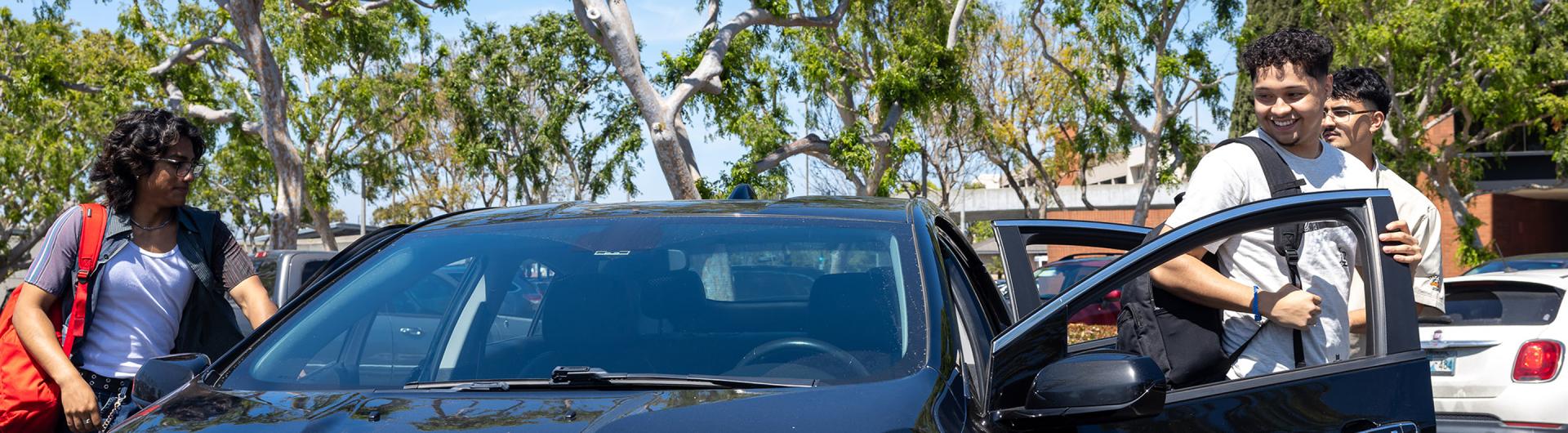 Students exiting a vehicle