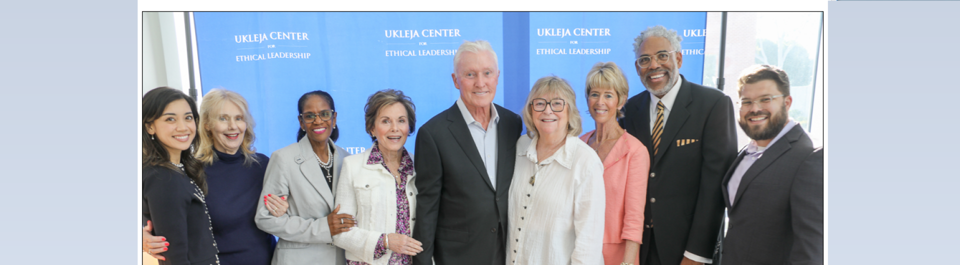 Melanie Larsen, Kathleen Lacey, Karyn Scissum Gunn, Louise Shakarian Ukleja, Mick Ukleja, Jane Close Conoley, Janey Roeder, Darick Simpson, and Christopher Lengyel at the center’s 20th anniversary celebration
