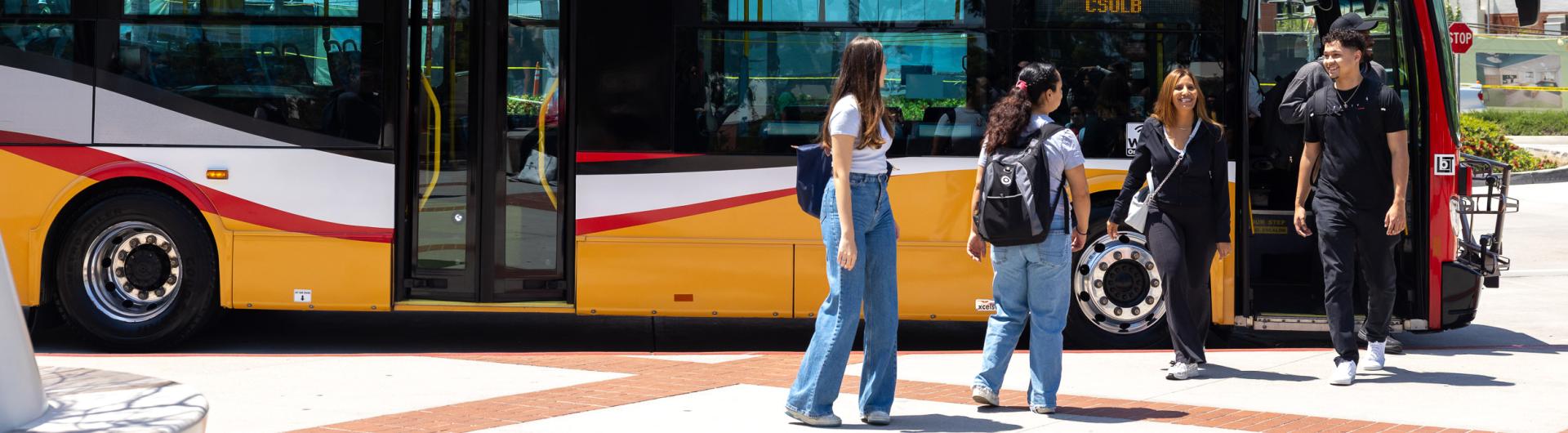 Students exiting a bus