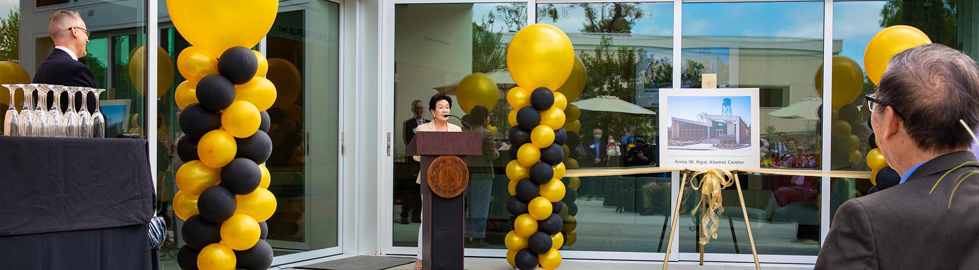 Anna Ngai addresses donors during ribbon cutting ceremony