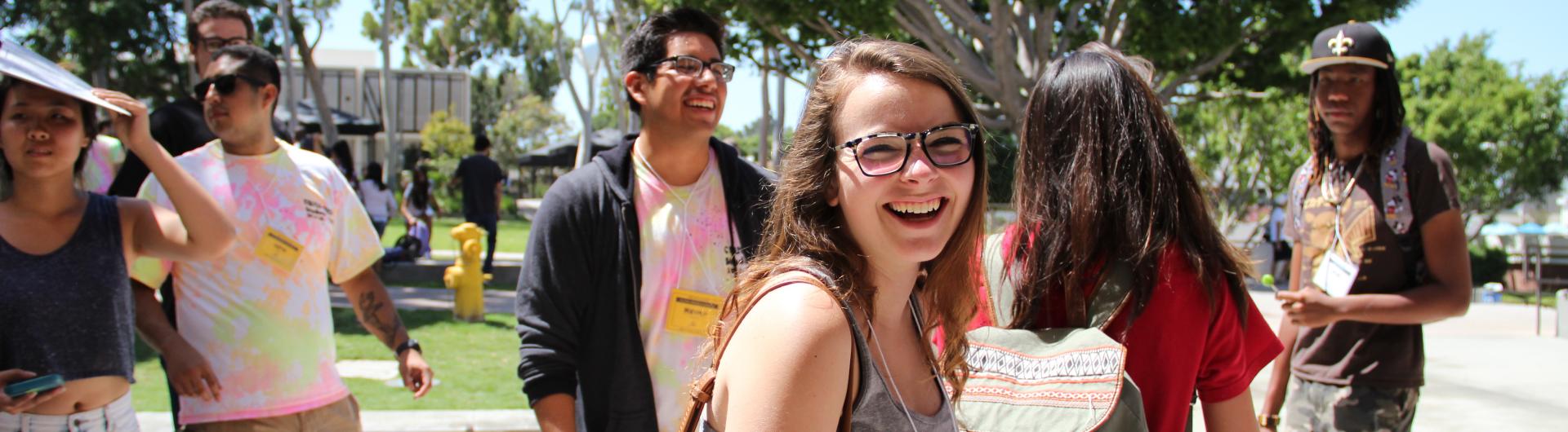 students talking and smiling