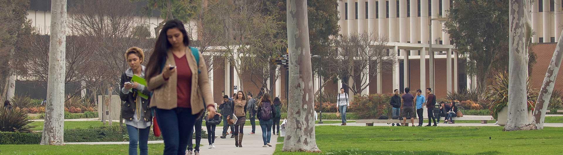 Engineering at the Beach: students walking on campus