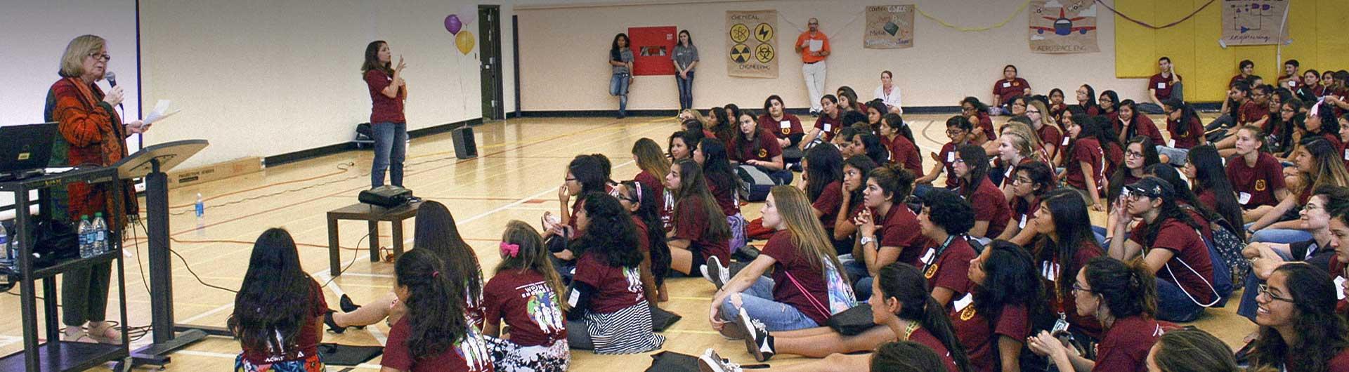 President Conoley speaks to girls interested in engineering