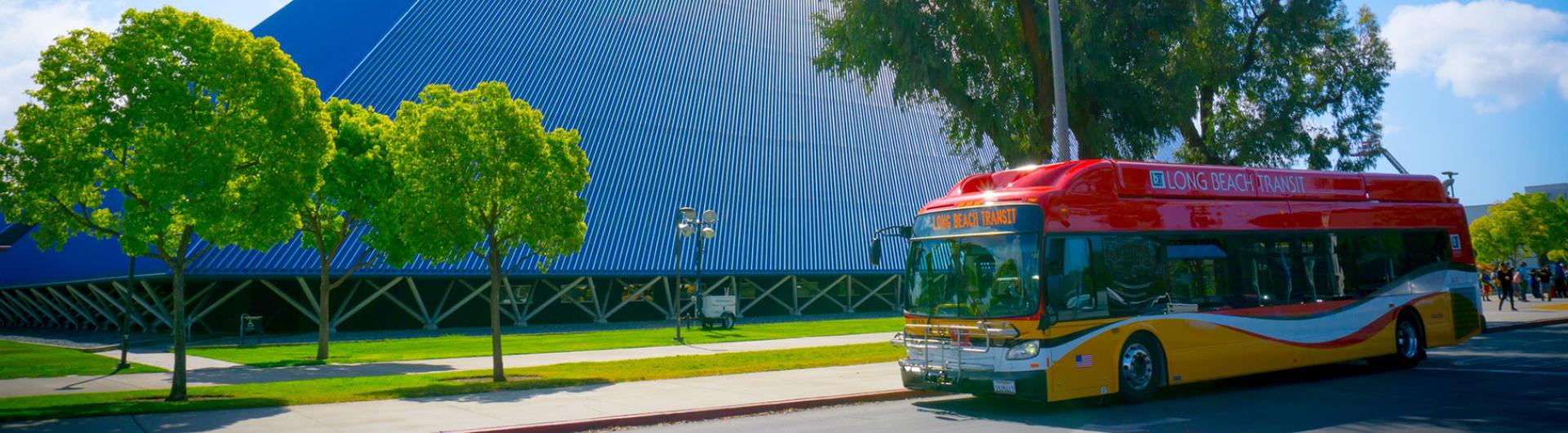 Bus in front of Walter Pyramid