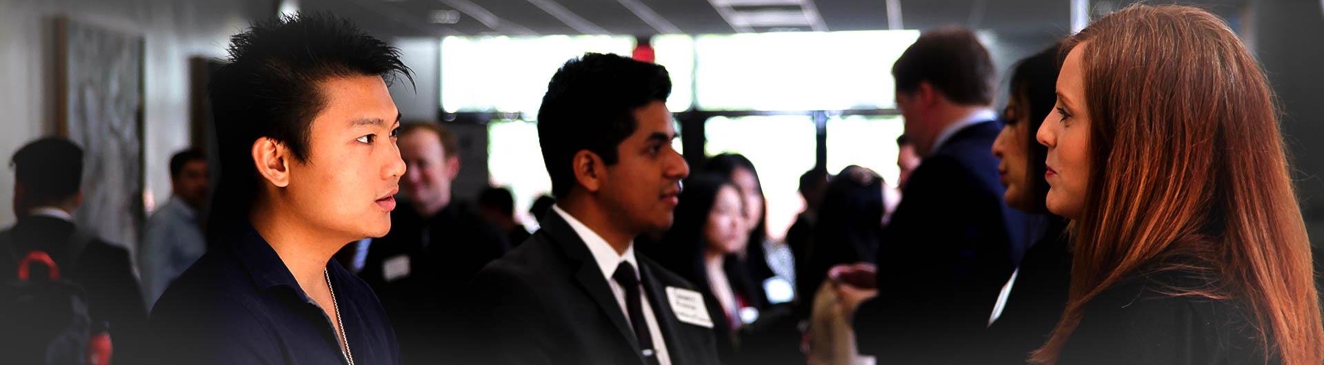 Candid picture of the students and employers at the Business and Healthcare Spring 2018 Job and Internship Fair