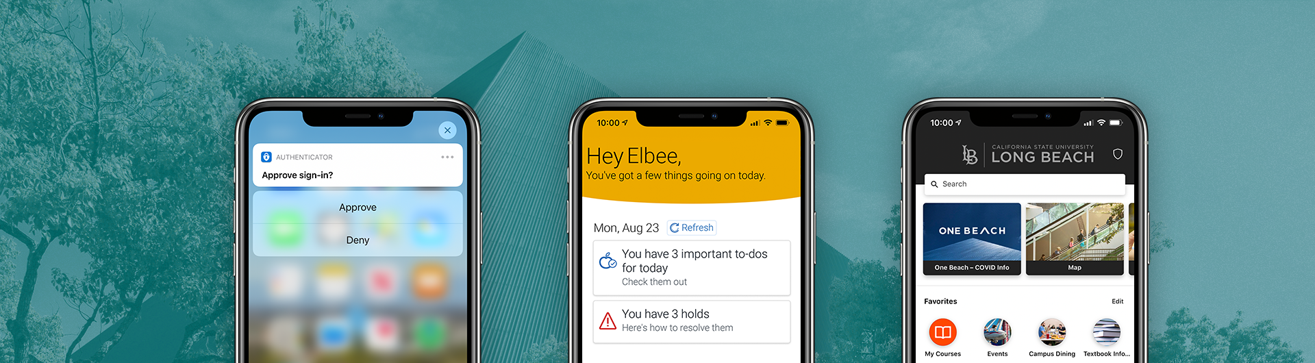 Phones with Authenticator, Navigate, and CSULB apps active