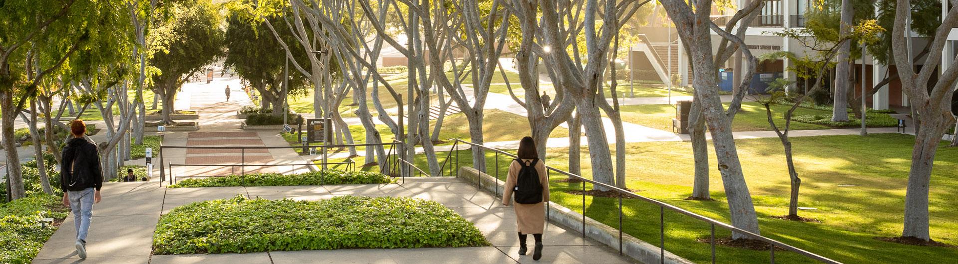 Students walking across an open space.