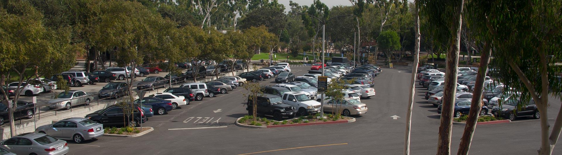 alt="Parking lot view form College of Business building"