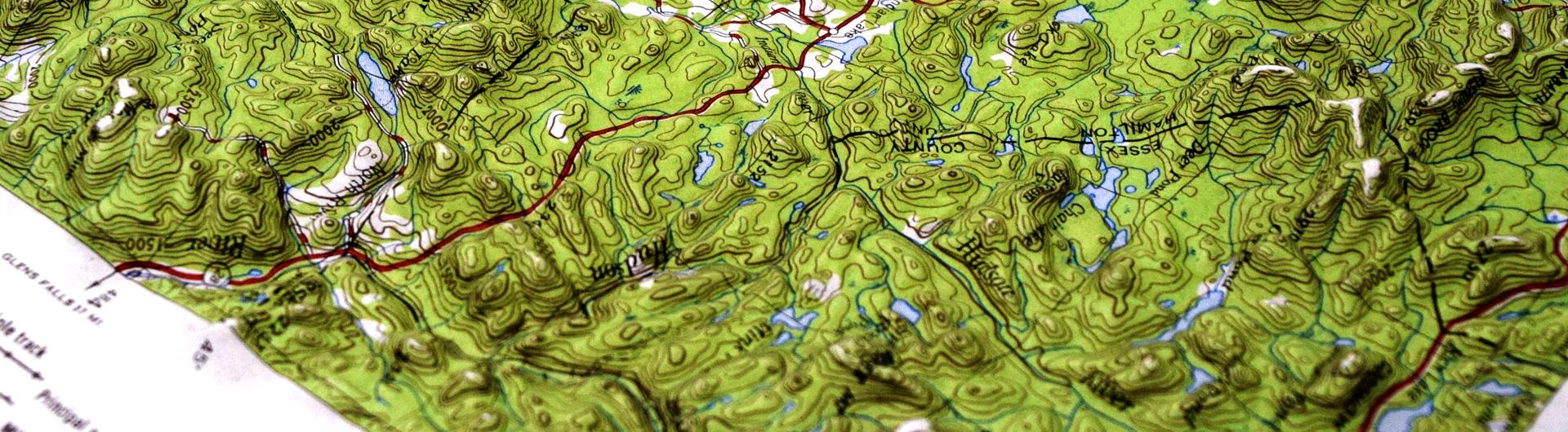 Close up on a topographical map