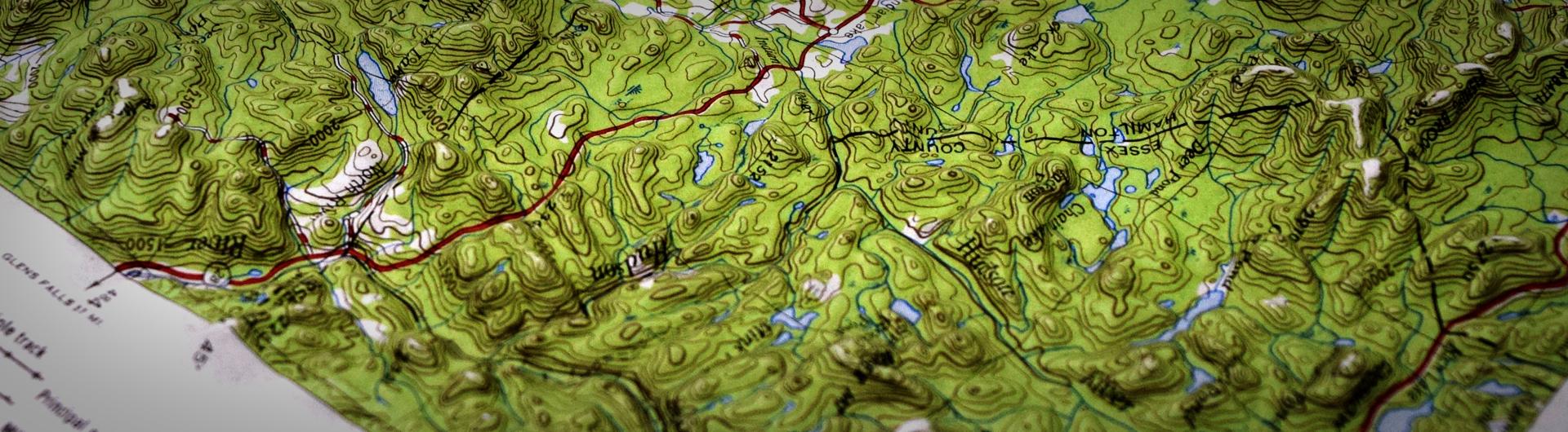 Close up on a topographical map