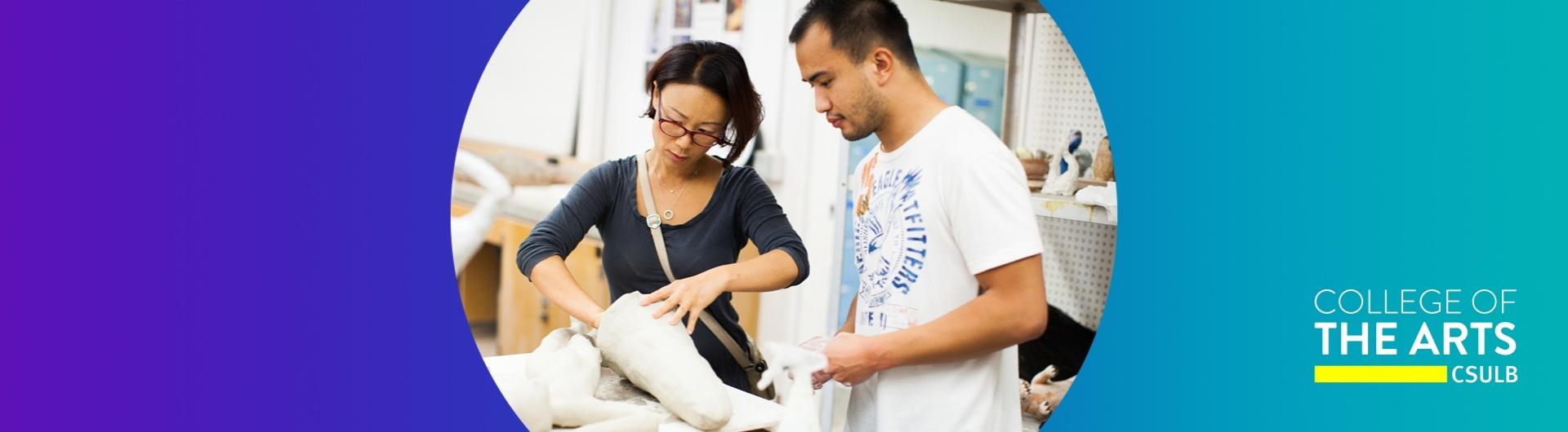 CSULB Ceramics instructor gives feedback to student.