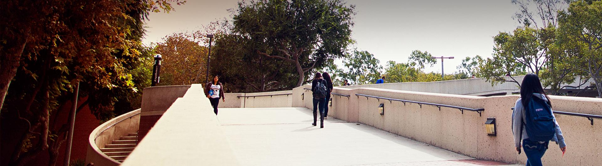 Students on a bridge near Brotman Hall