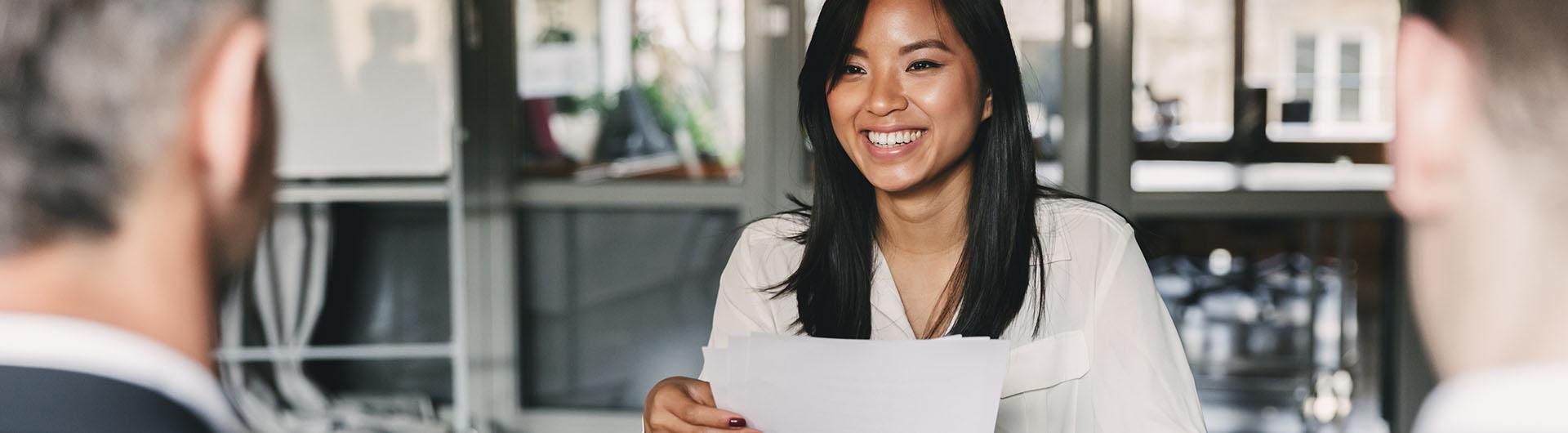 Smiling woman in interview