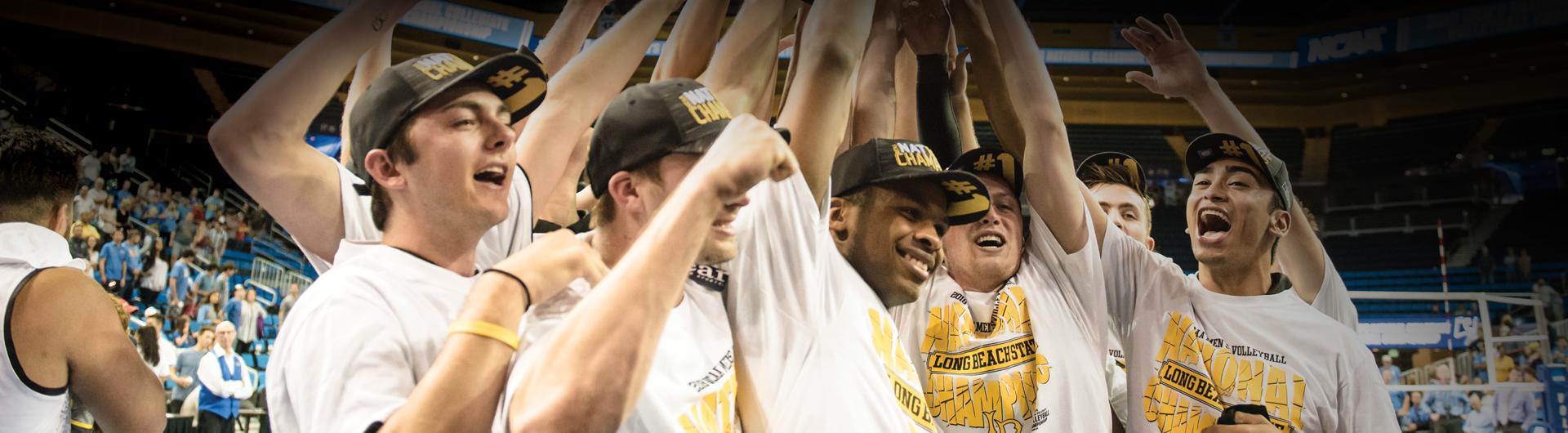 The men's volleyball team celebrates its NCAA Division 1 Championship last Spring