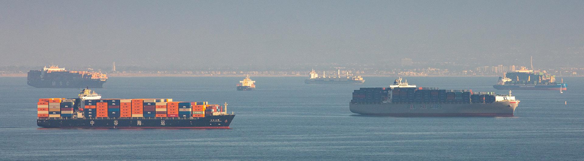 Long Beach shoreline and shipping containers