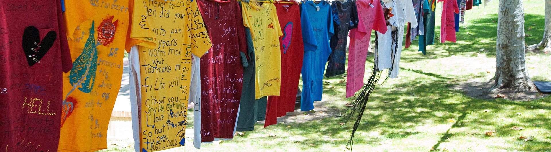 Colorful shirts hung on a clothesline