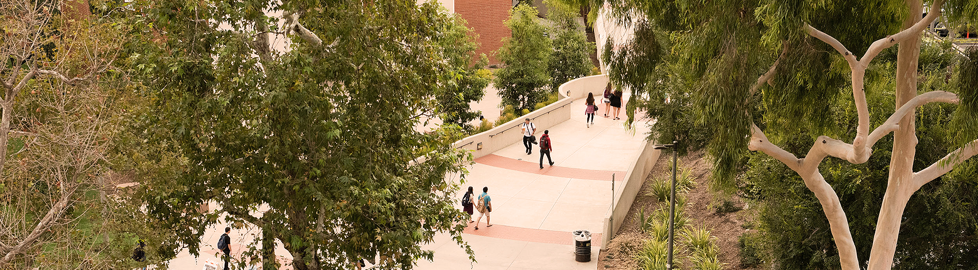 Overhead view of students walking on campus