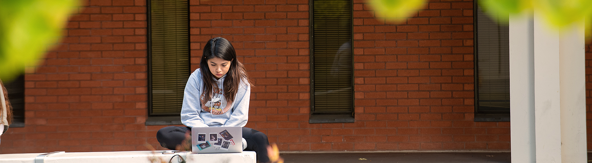 Student using laptop on campus