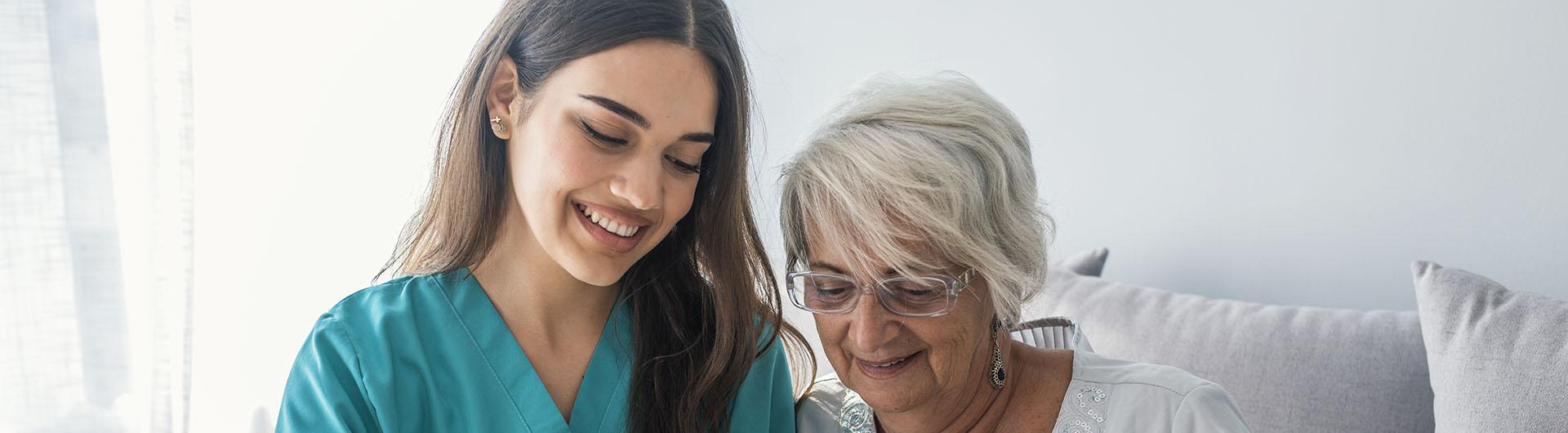 Gerontologist working with elderly patient