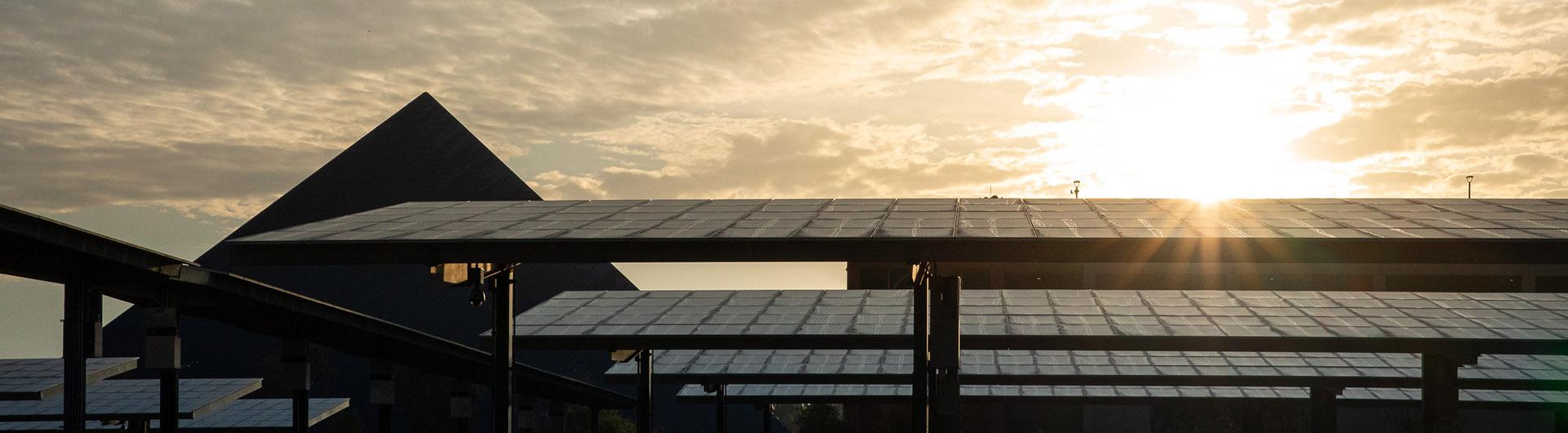 Sunset over the Pyramid and solar panels