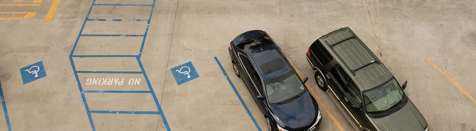 vehicles parked in campus parking lot