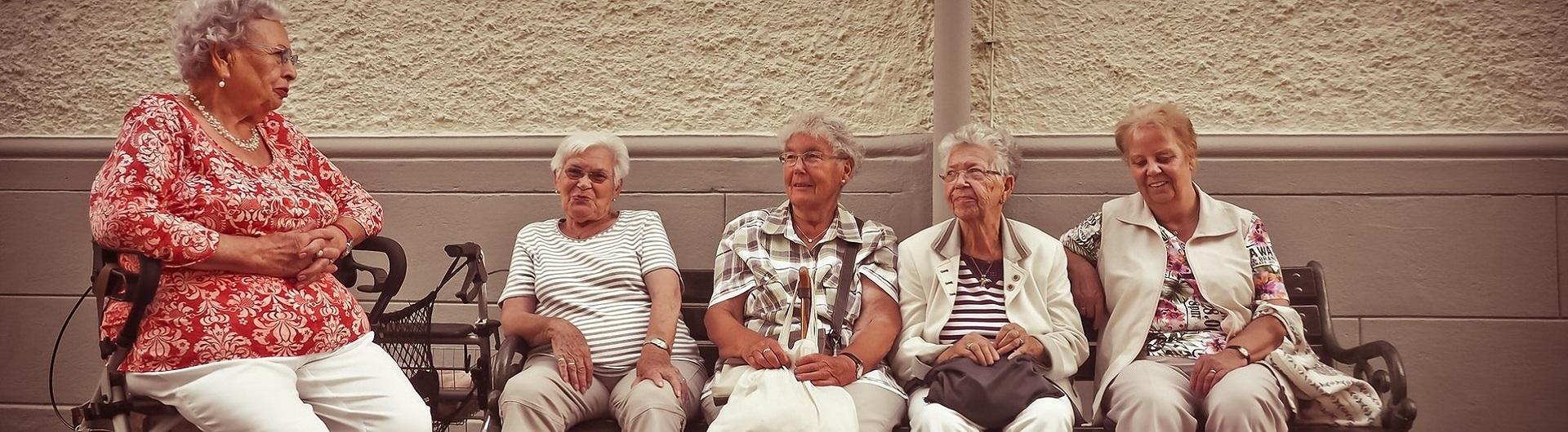 Elderly ladies having a conversation in the evening