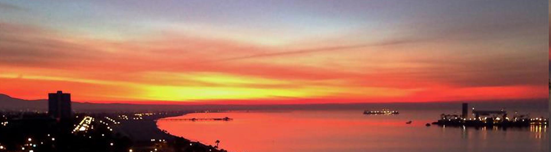 Long Beach shoreline at sunset