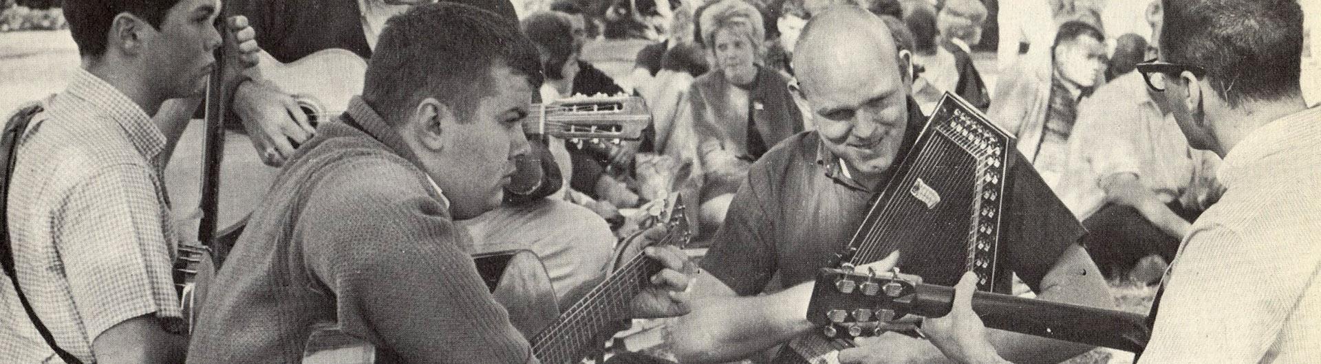 1960's campus image, students playing music