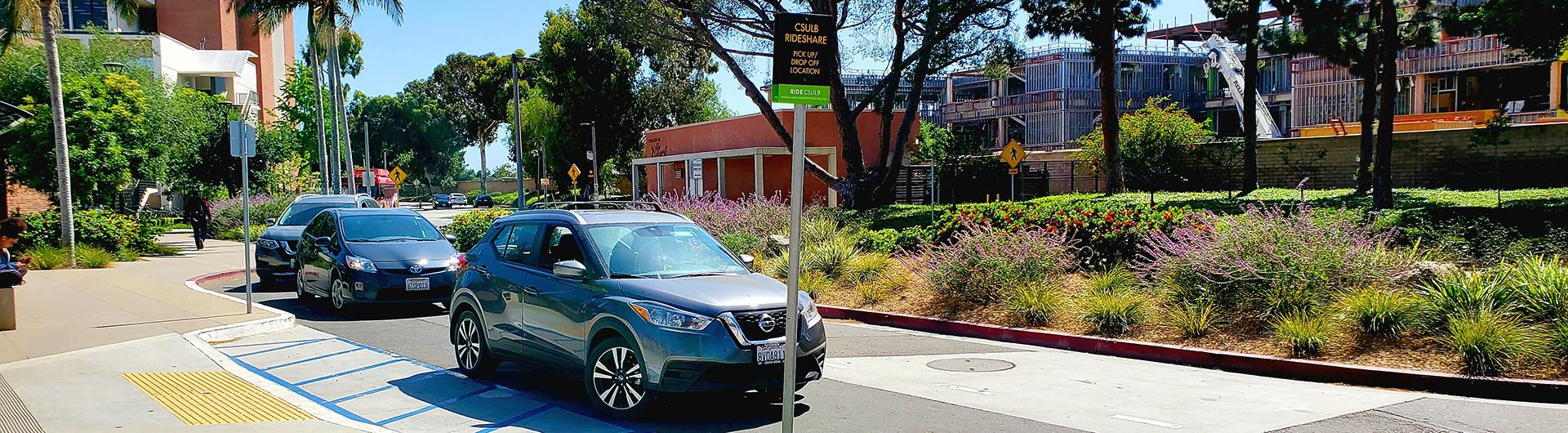 Rideshare zone with vehicles parked