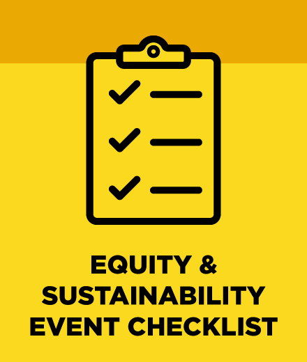 Clipboard with a checklist labeled Equity and sustainability event checklist