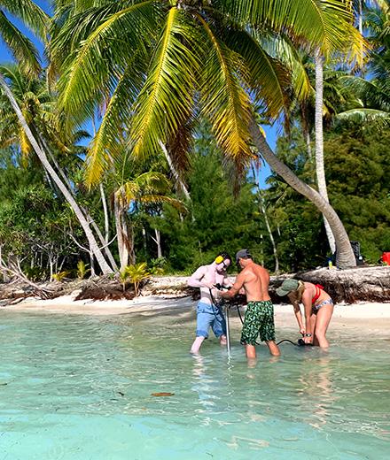 Matt Becker coring on Tetiaroa