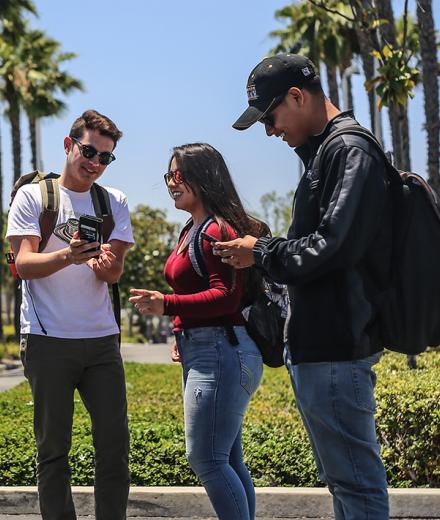 Students looking at phones