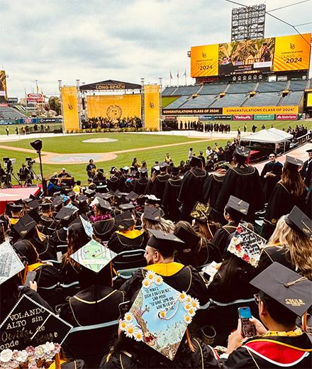 graduation ceremony at baseball stadium