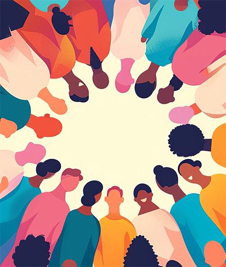 people of diverse backgrounds standing in a circle