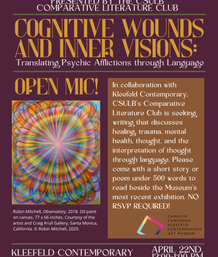 flyer for open mic night with image from museum exhibit