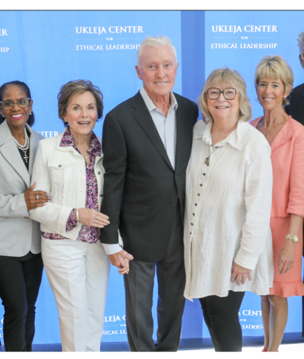 Melanie Larsen, Kathleen Lacey, Karyn Scissum Gunn, Louise Shakarian Ukleja, Mick Ukleja, Jane Close Conoley, Janey Roeder, Darick Simpson, and Christopher Lengyel at the center’s 20th anniversary celebration